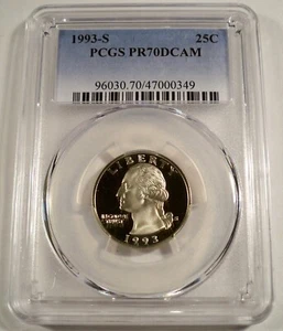 1993-S 25c CLAD PCGS PR70DCAM WASHINGTON QUARTER PROOF DEEP CAMEO PR 70 DC - Picture 1 of 3