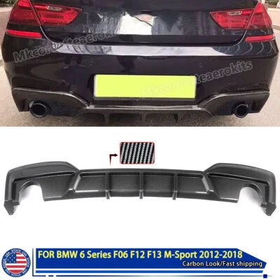 Carbon Look Rear Bumper Diffuser For 12-18 BMW F06 F12 F13 640i 650i M Sport ABS Foto 1 de 4