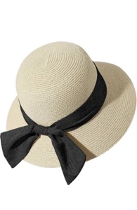 Lanzon Women’s Straw Summer Hat Black Ribbon Large - Picture 1 of 9