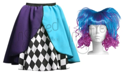 Women's MAD HATTER Costume BLUE & PURPLE SKIRT or HATTER WIG Fancy Dress Costume - Image 1 of 3