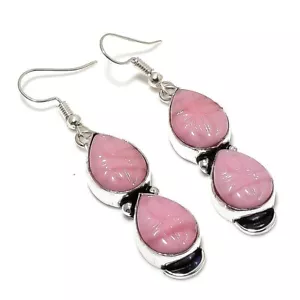 Pink Chalcedony Gemstone Handmade 925 Sterling Silver Jewelry Earring 2.25" q015 - Picture 1 of 1