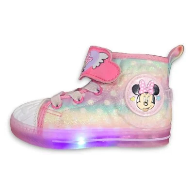 Minnie Mouse Girls High Top Sneakers Shoes With Lights. Size 6. - Image 1 of 4