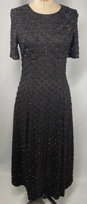 Vestido de Noche Vintage Con Cuentas TALLA 6 MEDIANO Negro Clásico STENAY Seda India Y2K Foto 1 de 4