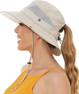 Sun Bucket Beach Hats for Women with Ponytail Hole,Sun Protection UV UPF50+ Wate - Picture 1 of 6