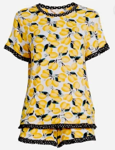 Women’s  Lemons Pajamas Short Set Size XL Yellow Black Lemon - Picture 1 of 3