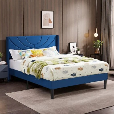 Каркас двуспальной кровати VECELO Twin Full Queen с обивкой изголовья деревянные планки - Изображение 1 из 4