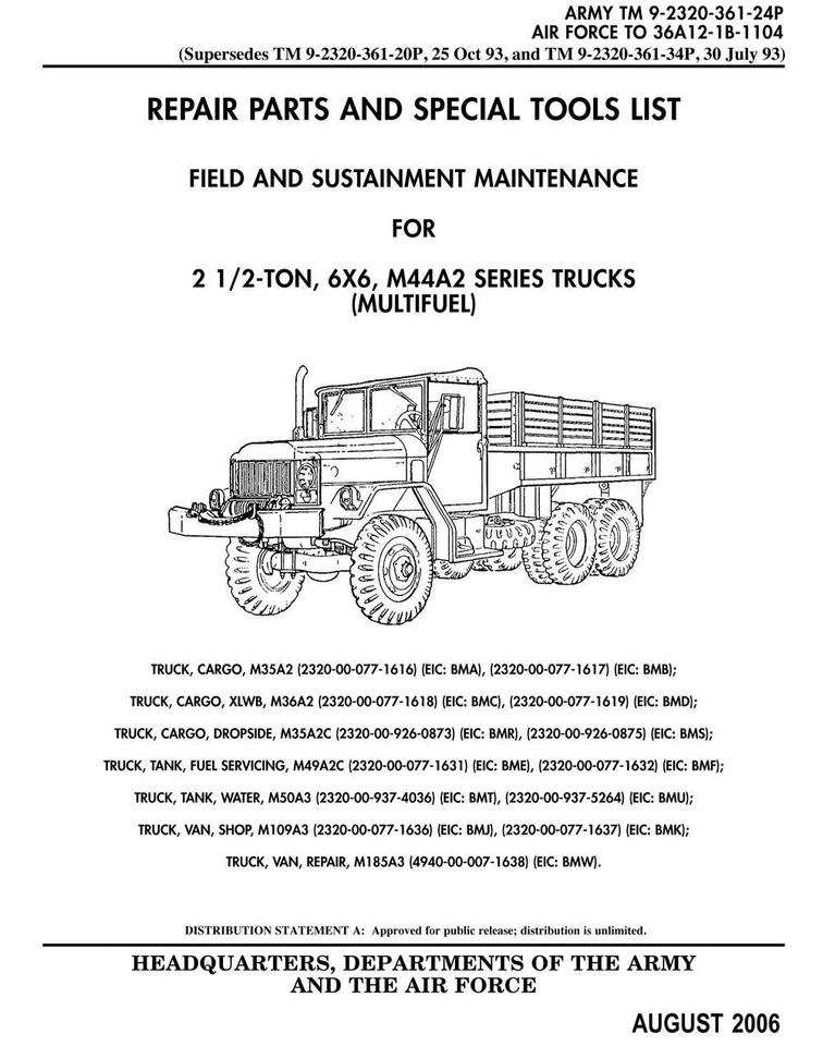 Cargo Truck M44A2 M35A2 M36A2 M35A2C M49A2C M50A3 Parts and Special Tools