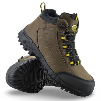 REBEL Mens Leather Walking Safety Steel Toe Cap Waterproof Work Ankle Boots Shoes Size