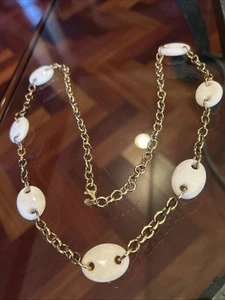 Veronese Italy 18k Gold Over Sterling Silver Chain Link White Agate Stone 30” - Picture 1 of 9