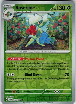 Pokemon Roserade 009/162 SV05: Temporal Forces NM Reverse Holo card - Image 1 of 2