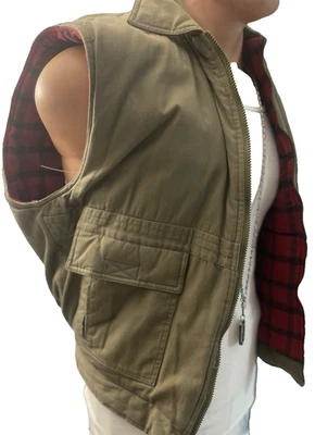 Ozark Trail Canvas Work Vest Men's XXl  Green  Buffalo Plaid Lining Vintage - Image 1 of 4