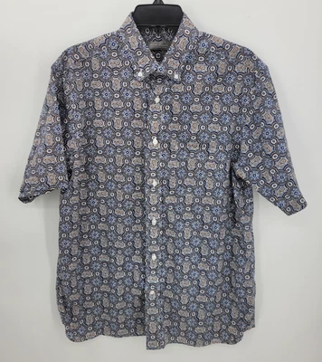 Daniel Cremieux Shirt Mens Medium Blue Brown Print Short Sleeve Preppy - Image 1 of 4