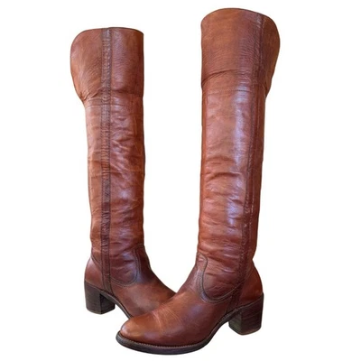 Botas FRYE Campus Over the Knee, Verdadeiro Vintage Black Label Cowboy Marrom 9.5 9 8.5 - Imagem 1 de 4