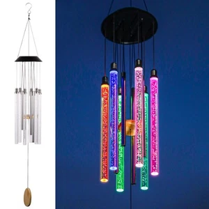 Solar Wind Chimes for Outside, 6 LED Tubes Color Changing Outdoor Clearance U... - Picture 1 of 7