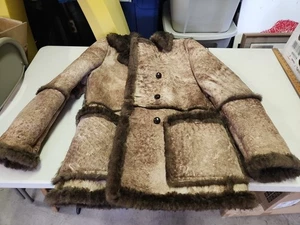 VTG 70s Excelled Men Shearling Sheepskin Coat Size 42 Tall Brown Ranch Marlboro - Picture 1 of 18