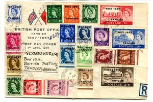 Morocco Agencies 1957 Stamp Centenary complete set of 20 on regd illust. f.d.c. - Picture 1 of 2