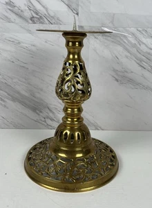 Ornate Filigree Brass Candle Holder 10”H x 5”Top x 7.5” Base - Picture 1 of 5