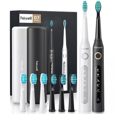 PACK de 2 cepillos de dientes eléctricos sónicos Fairywill 5 modos estuche de viaje USB recargable Foto 1 de 4