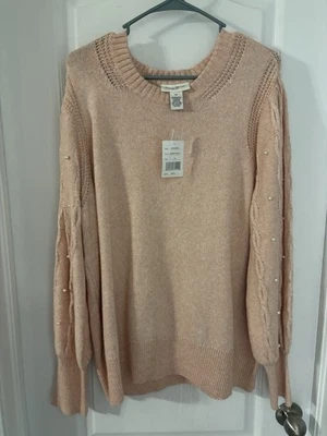 Studio Works Womens Sweater Sweet Peach Long Sleeve Pearl Accent Soft Plus Sz 3X - Image 1 of 4