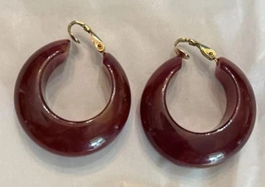 Vintage Bakelite Hoop Clip On Earrings, 1.5" - Picture 1 of 5