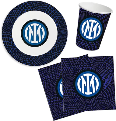 Set Compleanno Neroazzurro per 8 Persone, Kit Addobbi Decorazioni Stoviglie Da T - Immagine 1 di 4