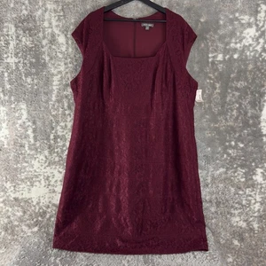 NEW Roz Ali Plus Size 24W Square Neck Floral Lace Midi Shift Dress Purple Zip - Picture 1 of 11