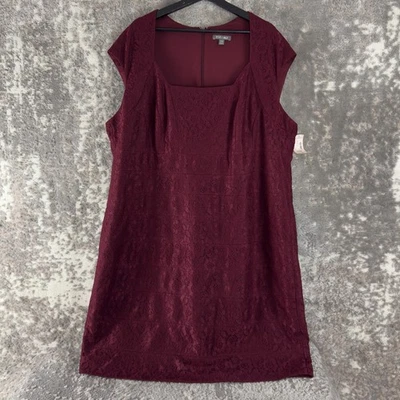 NUEVO Vestido Roz Ali Talla Grande 24W Cuello Cuadrado Floral Encaje Midi Cambio Púrpura Cremallera Foto 1 de 4