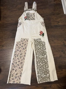 Pol Denim Almond Overalls . Side Zip, Lace And Patchwork Very Cute Size Large - Picture 1 of 10