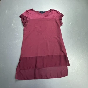 French Connection Minikleid Damen XS Burgund Hi-Low Saum Kurzarm Transparent - Bild 1 von 7