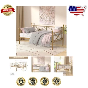 Elegant Twin Daybed Frame in Gold - No Box Spring Needed, Heavy-Duty Metal - Picture 1 of 10