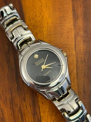 Vintage Feminino Bijoux Terner Relógio Tom Prata Mostrador Preto 24mm Nova Bateria - Imagem 1 de 4