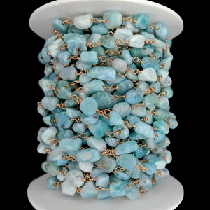 1 meter Blue Larimar Gold plated Brass Rosary Chain Necklace bracelet Jewelry - Picture 1 of 5