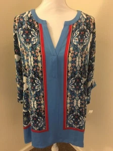 Rafaellla Women's Plus Size Persian Tile Print Liquid Crepe Top Blue Size 3x - Picture 1 of 9