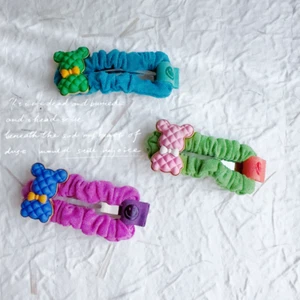 Green Quilted Bear Hair Clip - Cute and Cozy Hair Accessory for Kids - Picture 1 of 10