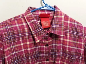 Dickies Womens Tartan Plaid Flannel Long Sleeve Shirt Button Up Size Large Pink - Picture 1 of 8
