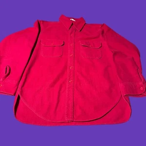 Vintage Woolrich Button Down Long Sleeve Red Flannel Shirt Size L Made in USA - Picture 1 of 12