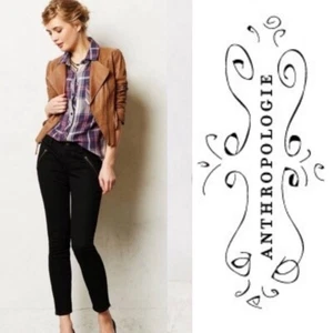 Anthropologie PILCRO Skinny Moto Jeans Womens 4 Black Stretch Twill $118 Pants - Picture 1 of 9