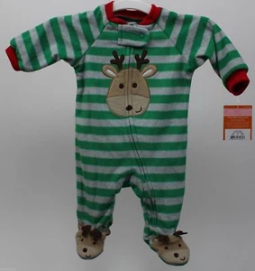Christmas Carter's Striped Green & Red Reindeer Blanket Sleeper Size 3 months - Picture 1 of 1