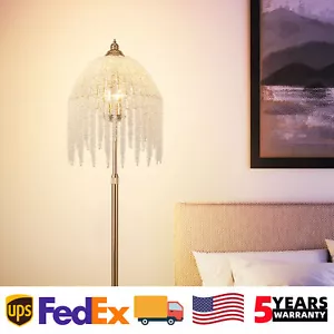 63" 3 Light Crystal Floor Lamp LED Gold Vintage Waterfall Design for Living Room - Picture 1 of 8