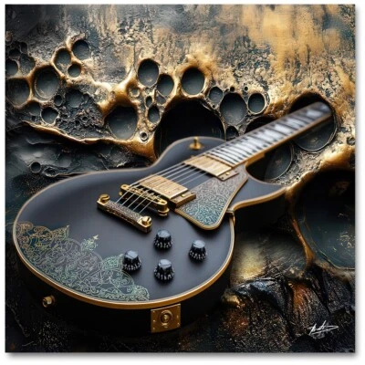 Leinwand Bild XXL Abstrakt Gitarre 3D Schwarz Gold Metall Optik Wandbilder  8310 - Bild 1 von 4