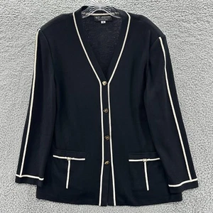 St John Cardigan Women 14 Black Marie Gray Long Sleeve Knit Preppy Sweater - Picture 1 of 11