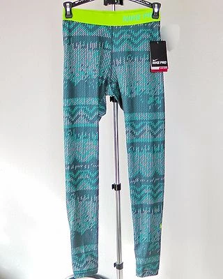 Pantalones calzas hipercálidas para mujer Nike nuevos con etiquetas, estampado verde azulado, talla XS Foto 1 de 4