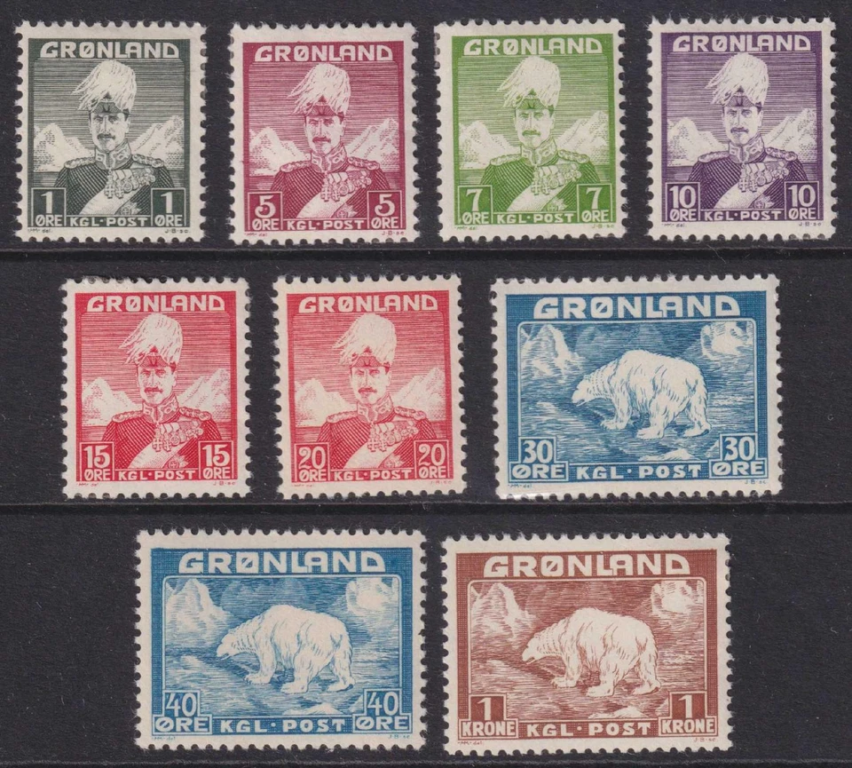 GREENLAND 1 - 9  MINT HINGED OG * POLAR BEARS - VERY FINE! - X423 - Image 1 of 1