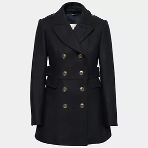 Women Burberry Pea Coat Double Breasted Navy Blue Wool Size US8 - Picture 1 of 7