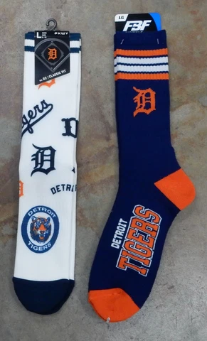 Detroit Tigers 2 Pack Gift Socks Large Men's Stripe Crew Deuce Logo Mix Dress Cover