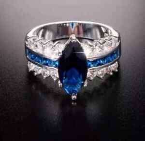 2Ct Lab-Created Blue Sapphire Solitaire Engagement Ring 14K White Gold Plated