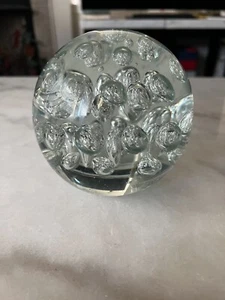 Large Clear Art Glass Paperweight With Bubbles 3.5” - Picture 1 of 5