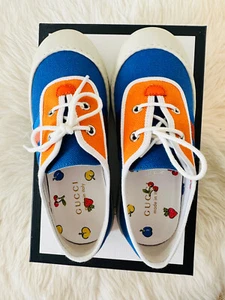 NIB GUCCI CHILDREN’S Sneakers Shoes Blue Orange Web Size 28 GG Authentic Blippi - Picture 1 of 12