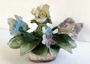 Capodimonte Blumenkorb 7" Blumen und Blätter Made in Italy Vintage 1975 Porzellan - Bild 1 von 12