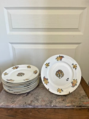 Ancien Lot 9 Assiettes Dessert Porcelaine Limoges France Jean BOYER Fleurs Doré - Photo 1/4